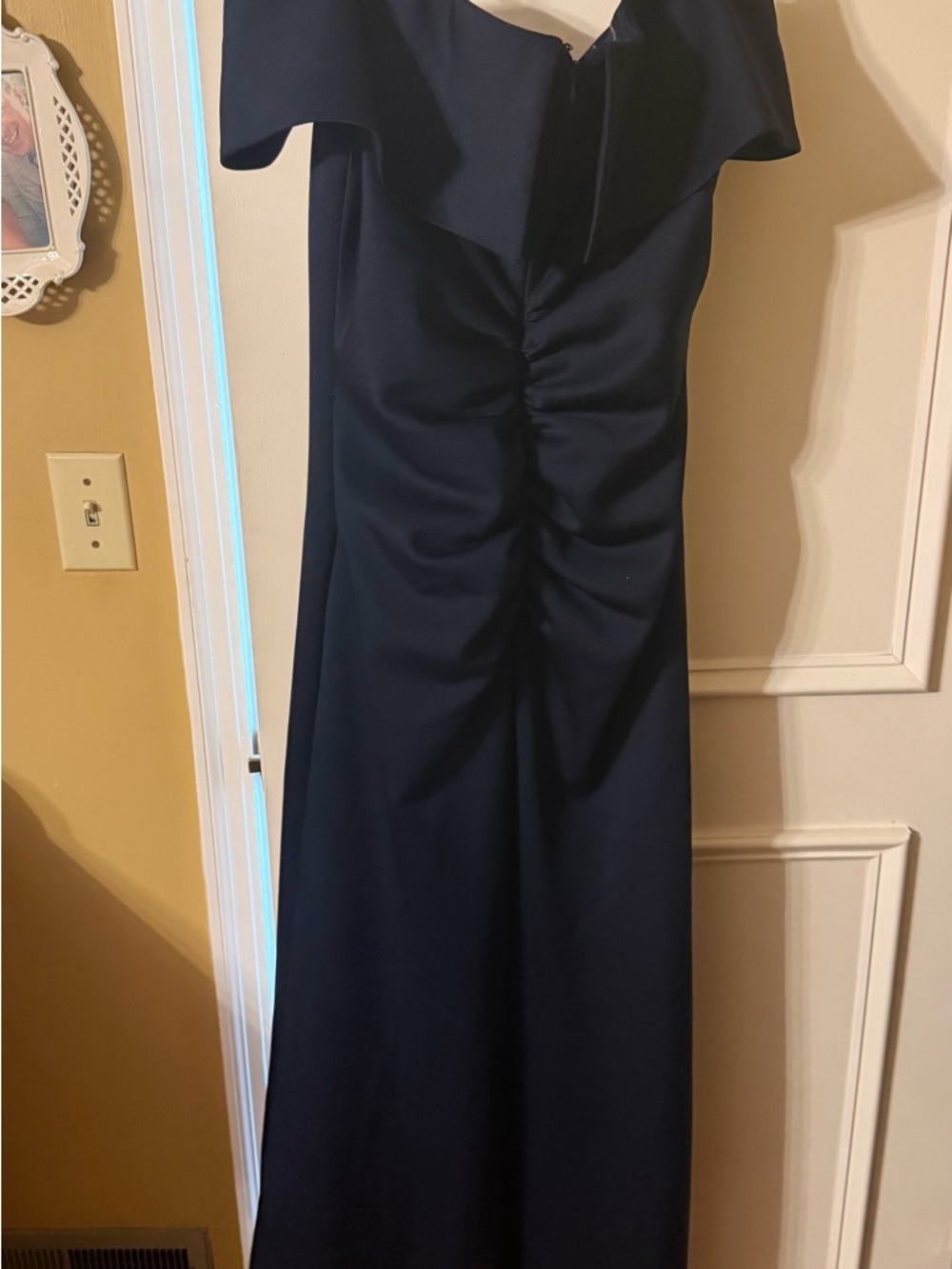 Xscape Navy Blue Off-Shoulder Maxi Dress